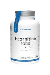 Nutriversum L-Carnitine Tabs dietary supplement bottle with 60 tablets for weight loss and energy support.