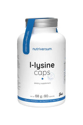 Nutriversum L-Lysine Caps bottle containing 90 capsules, dietary supplement for essential amino acid support.