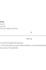 Nutriversum L-Lysine capsules product information showing 500 mg per serving and dietary supplement details.