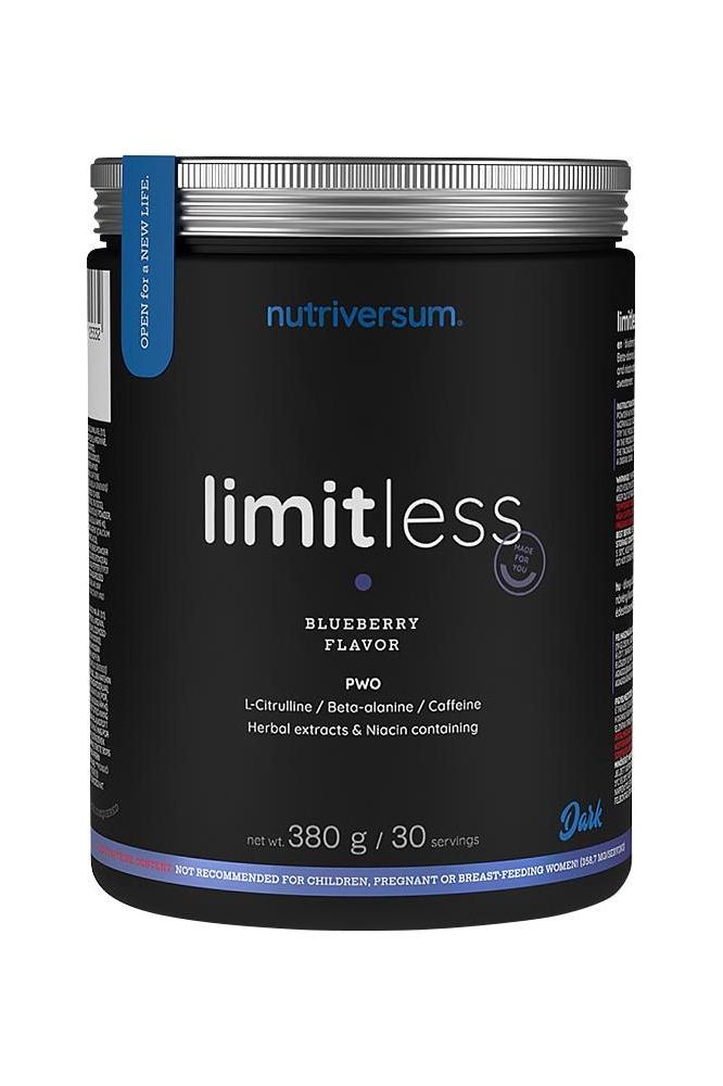 Nutriversum Limitless PWO Blueberry flavor pack, 380g for energy, focus, and endurance boost.