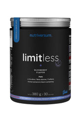 Nutriversum Limitless PWO Blueberry flavor pack, 380g for energy, focus, and endurance boost.