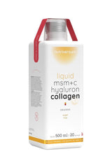 Nutriversum Liquid MSM+C Hyaluron Collagen for women in orange flavor, 500ml, sugar-free, beauty supplement.