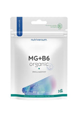 Nutriversum MG+B6 organic dietary supplement tablets packaging, containing magnesium and vitamin B6, 60 tablets.