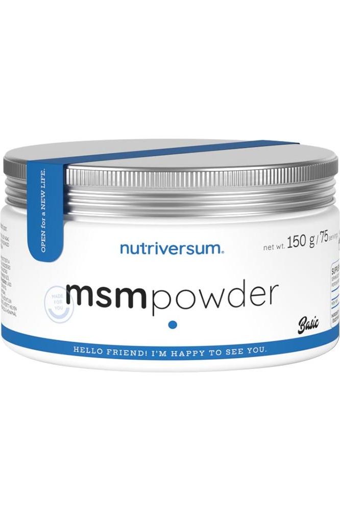 Nutriversum MSM Powder 150g container showcasing 100% pure MSM without additives.