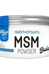 Nutriversum MSM Powder 150g container, unflavored dietary supplement for healthy joints and immune support.