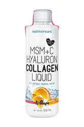 Nutriversum MSM+C Hyaluron Collagen Liquid 500ml bottle, enhances skin, hair, and nails, supports collagen production.