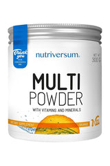 Nutriversum Multi Powder VITA dietary supplement in an orange-flavored powder form, packed with vitamins and minerals.