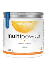 Nutriversum Multi Powder in orange flavor, a dietary supplement in a 300g container.