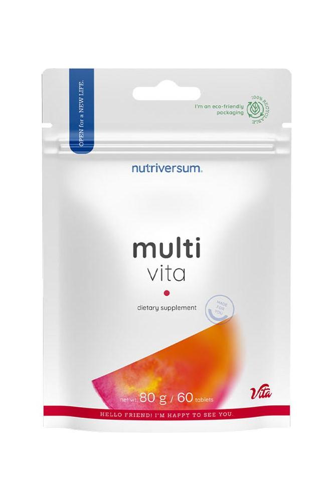 Nutriversum Multi Vita dietary supplement packaging with 60 tablets, designed for immune support and energy levels.