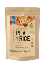 Nutriversum Pea and Rice Vegan Protein powder in a 500g bag, suitable for vegans and lactose-intolerant individuals.