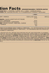 Nutriversum Pea & Rice Vegan Protein nutrition facts label with detailed ingredient information.