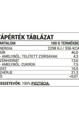 Nutriversum Pistachio Butter nutritional information table, showing energy, fat, carbohydrates, protein content.