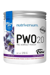 Nutriversum PWO 2.0 Flow pre-workout powder in Blue Grape flavor, 210g container with vibrant packaging.