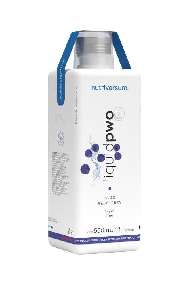 Nutriversum Pwo Liquid in Blue Raspberry flavor, 500 ml, sugar-free pre-workout supplement.