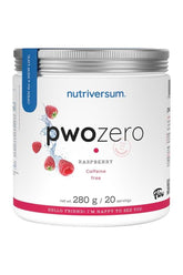 Nutriversum PWO Zero Caffeine Raspberry 280g pre-workout formula for night training, stimulant-free and effective.