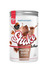 Nutriversum WShape protein shake for women, low calorie, high fiber, chocolate-hazelnut flavor, 500g canister.