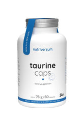 Nutriversum Taurine Caps bottle, unflavored dietary supplement, containing 60 capsules for enhanced performance.