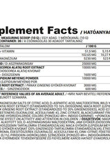 Supplement facts label for Nutriversum TST Powder, detailing ingredients and nutritional information.