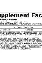 Supplement facts label for Nutriversum Vitamin A VITA tablets, highlighting 2500 µg per tablet.