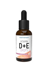 Nutriversum Vitamin D+E Drops 30 ml, unflavored dietary supplement for healthy bones and immune system.