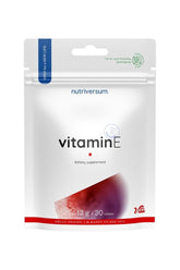 Nutriversum Vitamin E dietary supplement packaging with 30 tablets for antioxidant support.