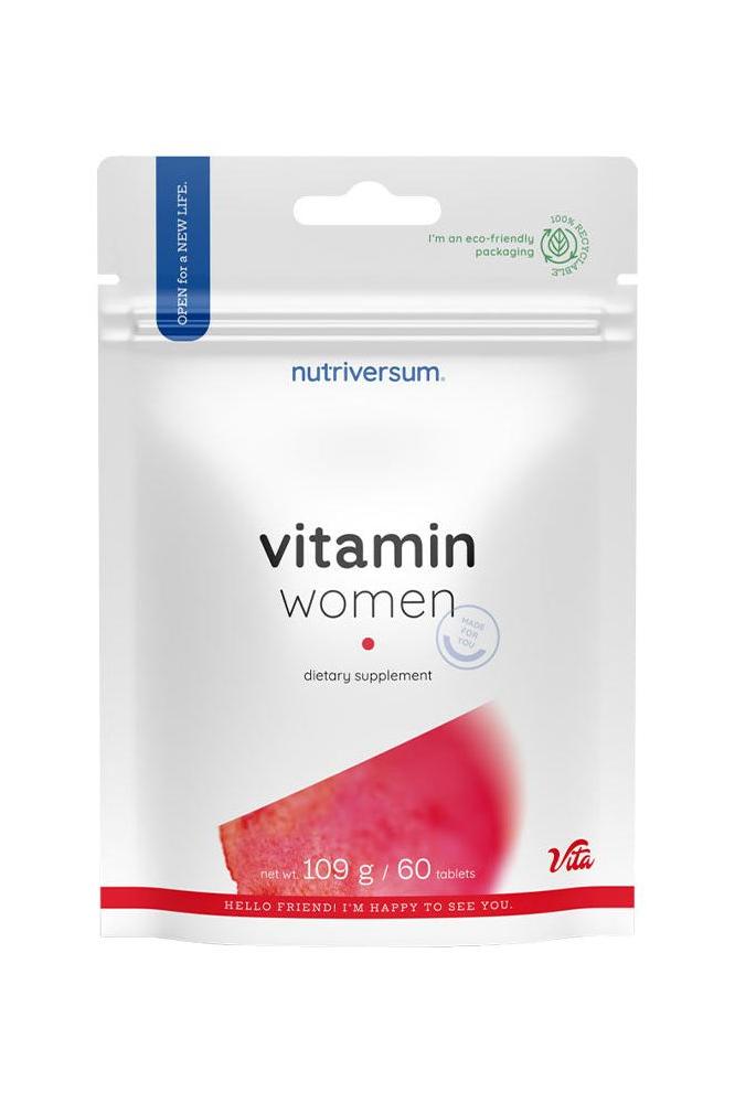 Nutriversum Vitamin Women dietary supplement packaging, 60 tablets, designed for women's health.