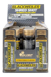 Olimp Blackweiler Shred Shot energy supplement, 9 bottles x 60 ml, citrus punch flavor, promotes energy and focus.