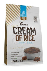 Olimp Cream of Rice package featuring instant chocolate flavor, 1000g, perfect for quick energy before and after workouts.