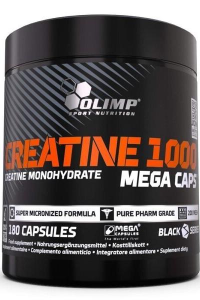 Olimp Creatine 1000 Mega Caps, 180 capsules, supports muscle strength and recovery, high absorption formula.