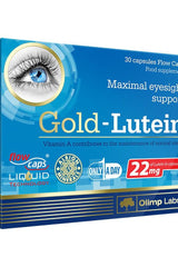 Olimp Labs Gold Lutein supplement package, 30 capsules for eye health and vision support.