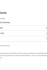 Nutritional information for Olimp Labs Gold-Vit A + E showing ingredients and their amounts per capsule.