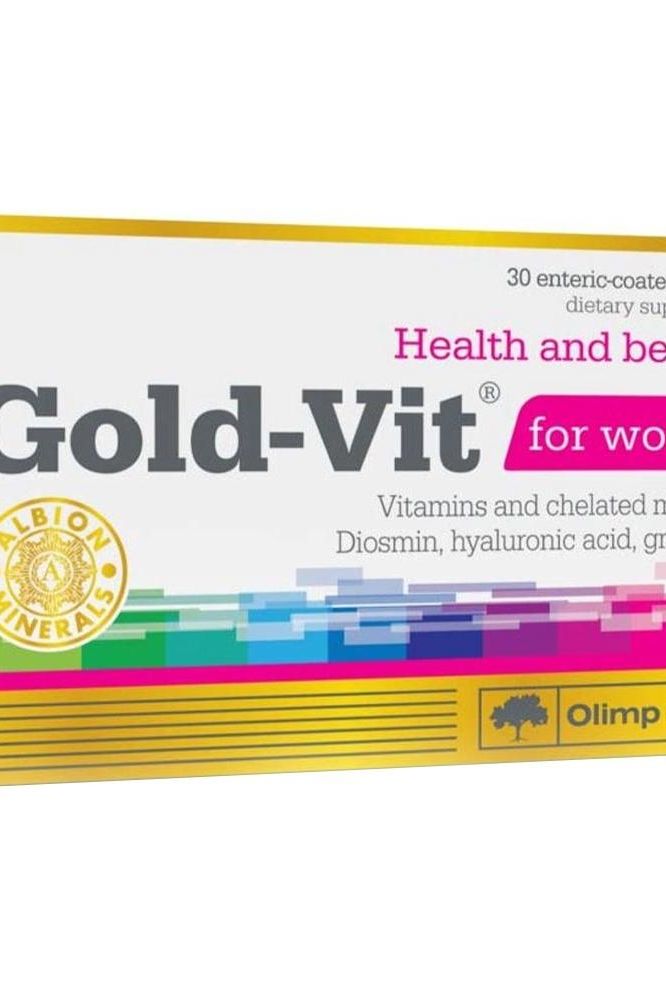 Olimp Labs Gold-Vit for Women dietary supplement packaging with vitamins and minerals, 30 tablets.
