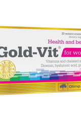Olimp Labs Gold-Vit for Women dietary supplement packaging with vitamins and minerals, 30 tablets.