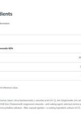 Ingredient list for Olimp Labs Lutein Bio-Complex, highlighting key components and their quantities.