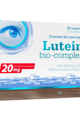 Olimp Labs Lutein Bio-Complex packaging with 30 capsules for eye health and antioxidant support.