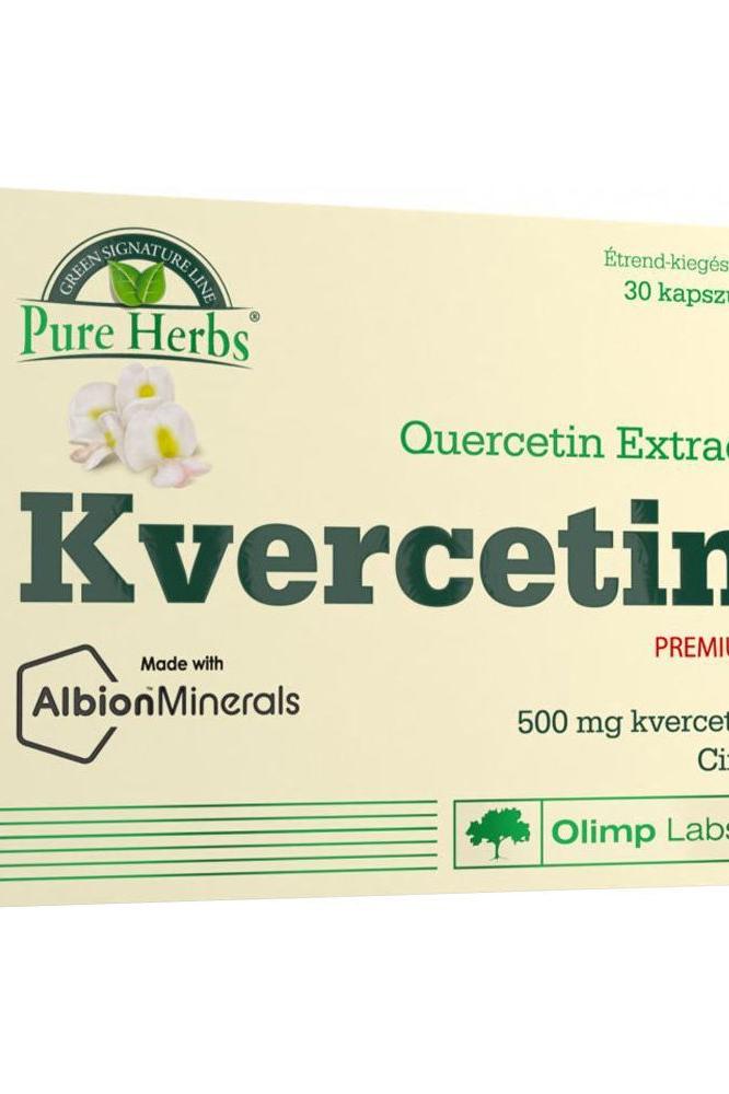 Olimp Labs Quercetin Premium supplement packaging, highlighting 500 mg quercetin and 30 capsules.