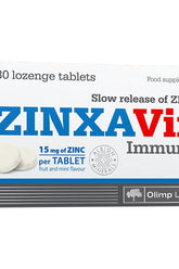 Olimp Labs ZINXAVir Immuno product box with 30 lozenge tablets for enhanced immune support.