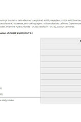 Nutritional information for Olimp Sport Knockout 2.1 pre-workout supplement with ingredients list and daily intake guide.