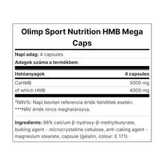 HMB 1250 Mega Caps baksida näringsfakta