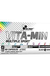 Olimp Vita-Min Multiple Sport Mega Caps packaging, featuring vitamins and minerals for athletes, 60 capsules.