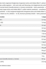 Nutrition facts panel for Olimp Vita-Min Multiple Sport Shot showing ingredients and values.
