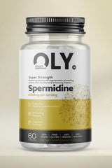 Oly Spermidine Super Strength 1000mg 60 vcaps support liver health and cognitive function in a transparent bottle.
