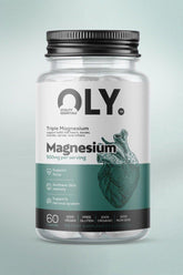 Oly Triple Magnesium supplement, 500mg, 60 vegan capsules for focus, memory, and nerve support.