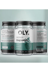 Oly Triple Magnesium 500mg supplement bottle, featuring 60 vegan capsules for focus and nerve support.