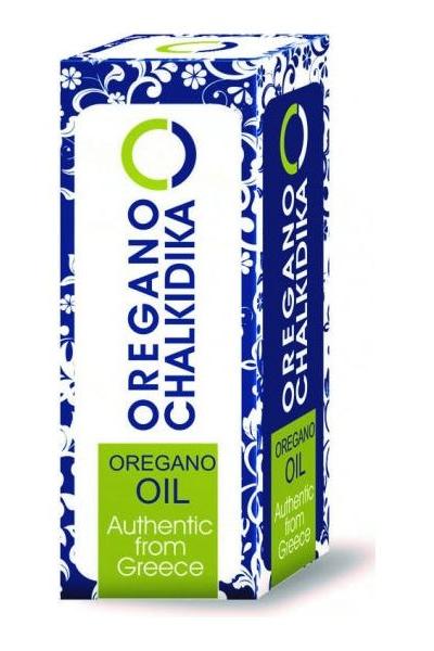 Oregano Chaldikia wild oregano oil packaging, authentic from Greece, showcasing health benefits and natural ingredients.