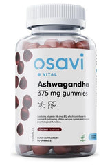 Osavi Ashwagandha 375mg Gummies bottle with cherry flavor, supports relaxation and mental well-being.