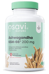 Osavi Ashwagandha KSM-66 200 mg supplement bottle with root extract for stress relief and vitality.