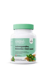 Osavi Ashwagandha supplement bottle with vegan capsules for stress relief and wellness.