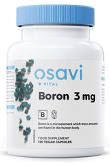 Osavi Boron supplement bottle, 120 vegan capsules, 3 mg Boron for optimal health and mineral balance.