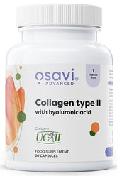 Osavi Collagen Type II with Hyaluronic Acid supplement, 30 capsules, supports collagen formation and joint health.